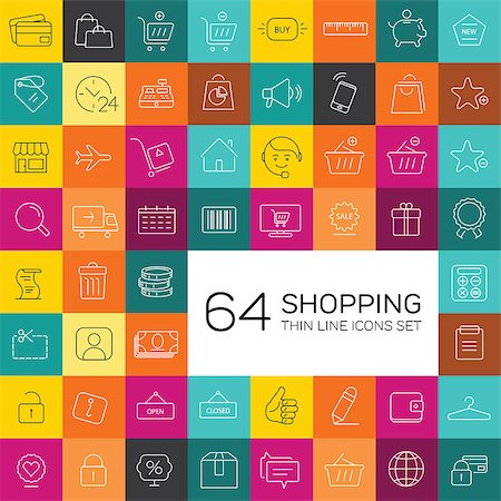 simsearch:400-08696973,k - 64 e-commerce and shopping icons. Thin line modern design. Fotografie stock - Microstock e Abbonamento, Codice: 400-08198262