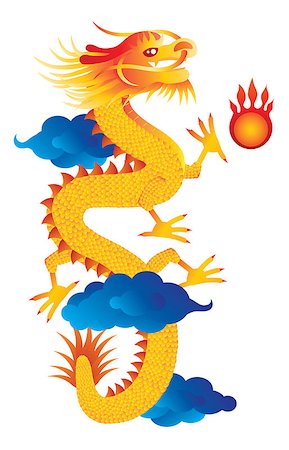 Chinese Lunar New Year Dragon with Flaming Pearl on Clouds Isolated on White Background Color Illustration Stock Photo - Budget Royalty-Free & Subscription, Code: 400-08198329