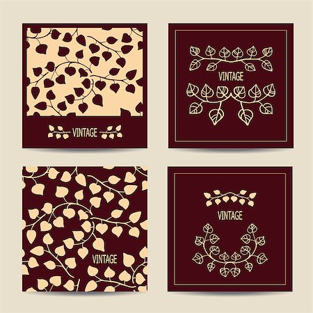 simsearch:400-08199764,k - Set of four different square cards with vintage design. Stylish floral colorful backgrounds with branches and leaves. Templates for invitations, postcards with ornaments. Vector illustration. Stock Photo - Budget Royalty-Free & Subscription, Code: 400-08198365