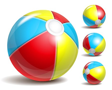 Beach balls in different positions isolated on a white background. Symbol of summer fun at the pool or seaside. Vector illustration Stock Photo - Budget Royalty-Free & Subscription, Code: 400-08198434