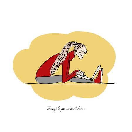 simsearch:400-07975463,k - Yoga at work, girl with laptop for your design. Vector illustration Stock Photo - Budget Royalty-Free & Subscription, Code: 400-08198444
