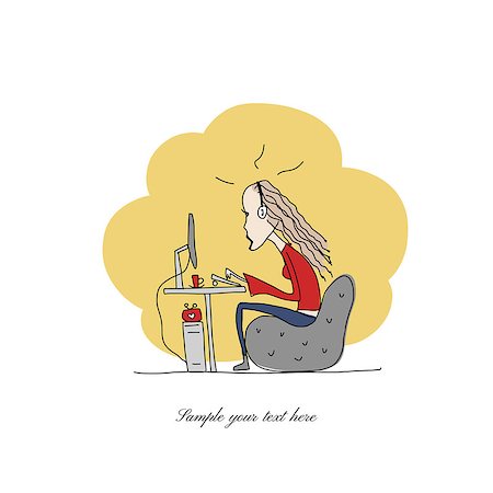 simsearch:400-08161788,k - Programmer woman at work, sketch for your design. Vector illustration Foto de stock - Super Valor sin royalties y Suscripción, Código: 400-08198456