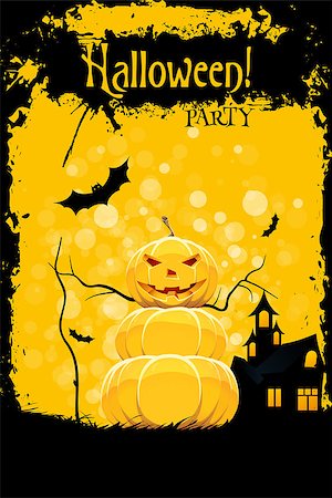 simsearch:400-07774937,k - Grungy Halloween Party Card with Pumpkin, Bats and Haunted House Stock Photo - Budget Royalty-Free & Subscription, Code: 400-08198621