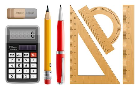 erase pencil numbers - School tools for learning, pencil, pen, calculator, rulers and rubber. Eps10 vector illustration. Isolated on white background Stock Photo - Budget Royalty-Free & Subscription, Code: 400-08198674
