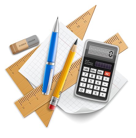 erasing numbers - Tools set for education, pencil, pen, calculator, rulers and rubber. Eps10 vector illustration. Isolated on white background Stock Photo - Budget Royalty-Free & Subscription, Code: 400-08198697