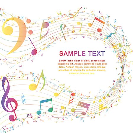 simsearch:400-04858997,k - Multicolor Musical Design From Music Staff Elements With Treble Clef And Notes With Copy Space. Elegant Creative Design Isolated on White. Vector Illustration. Stock Photo - Budget Royalty-Free & Subscription, Code: 400-08198728