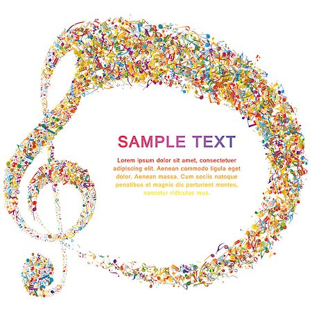 simsearch:400-07986632,k - Multicolor Musical Design From Music Staff Elements With Treble Clef And Notes With Copy Space. Elegant Creative Design Isolated on White. Vector Illustration. Stock Photo - Budget Royalty-Free & Subscription, Code: 400-08198729