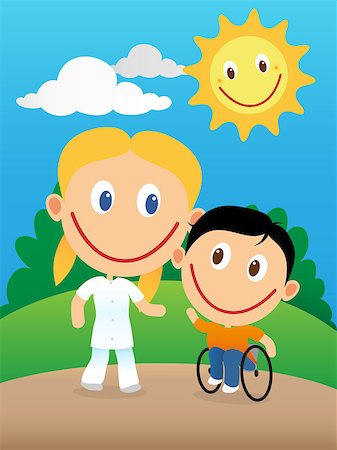 photojope (artist) - Happy physiotherapist nurse playing rehabilitation with a smiling handicapped child in wheelchair. Fotografie stock - Microstock e Abbonamento, Codice: 400-08198870