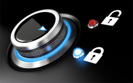 simsearch:400-08196033,k - Data protection image. Conceptual illustration with a button and two padlock over black background. Blur effect and blue light. Stock Photo - Budget Royalty-Free & Subscription, Code: 400-08199048