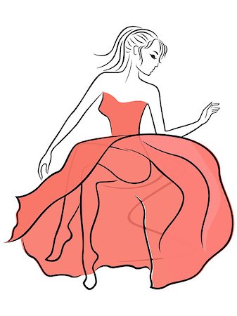 simsearch:400-07508424,k - Attractive graceful lady in translucent spiffed trendy gown sitting on abstract sofa, sketching vector illustration Foto de stock - Super Valor sin royalties y Suscripción, Código: 400-08199059