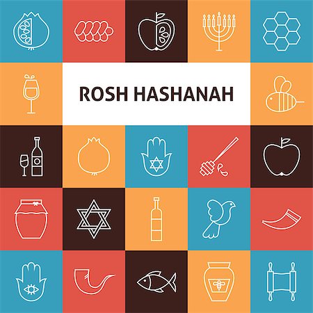 simsearch:400-09080023,k - Line Art Rosh Hashanah Jewish New Year Holiday Icons Set. Vector Collection of 25 Modern Line Icons for Web and Mobile. Israel Traditional Bundle Stock Photo - Budget Royalty-Free & Subscription, Code: 400-08199169