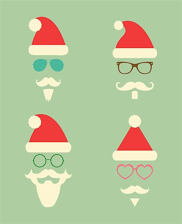 simsearch:400-06695587,k - Santa Claus Fashion Colorful Silhouette Hipster Style Icons. Christmas Holidays Vector Illustration. Cute Hip Glasses Stock Photo - Budget Royalty-Free & Subscription, Code: 400-08199212
