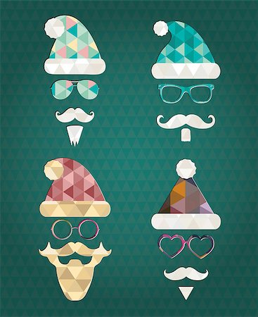 simsearch:400-06695587,k - Santa Claus Fashion Colorful Silhouette Hipster Style Icons with Abstract Geometric Triangle Patterns. Christmas Holidays Vector Illustration. Cute Hip Glasses Stock Photo - Budget Royalty-Free & Subscription, Code: 400-08199213