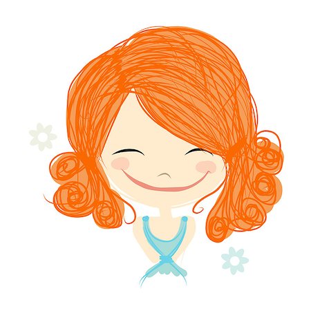 simsearch:400-04393093,k - Cute girl smiling, sketch for your design, vector illustration Stock Photo - Budget Royalty-Free & Subscription, Code: 400-08199262