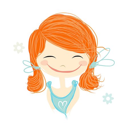 simsearch:400-04393093,k - Cute girl smiling, sketch for your design, vector illustration Foto de stock - Super Valor sin royalties y Suscripción, Código: 400-08199271