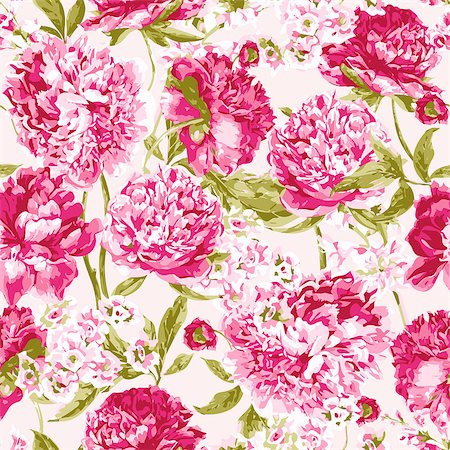 simsearch:400-09170984,k - Seamless Pattern with Pink Peonies, Vector Illustration on a White Background Stockbilder - Microstock & Abonnement, Bildnummer: 400-08199302