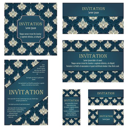 simsearch:400-08199764,k - Set of Invitation Cards in Different  Size and Formats. Elegant Royal Damask Rococo Style With Text Space. Vector Illustration. Stock Photo - Budget Royalty-Free & Subscription, Code: 400-08199460