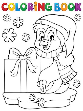 simsearch:400-08259089,k - Coloring book penguin with gift - eps10 vector illustration. Stock Photo - Budget Royalty-Free & Subscription, Code: 400-08199486