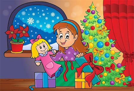 simsearch:854-03538987,k - Girl unpacking Christmas gifts theme 2 - eps10 vector illustration. Foto de stock - Super Valor sin royalties y Suscripción, Código: 400-08199495