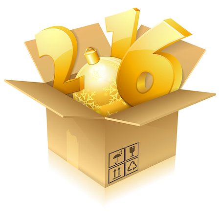 New Year 2016 numbers in Cardboard Box, icon isolated on white. Vector Template for Cover, Flyer, Brochure, Greeting Card. Stock Photo - Budget Royalty-Free & Subscription, Code: 400-08199746