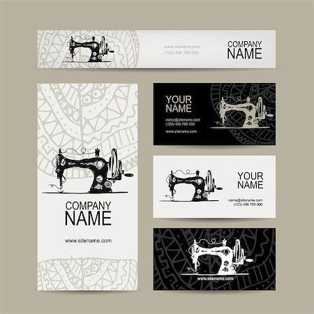 Business cards design, sewing maschine sketch, vector illustration Stock Photo - Budget Royalty-Free & Subscription, Code: 400-08199848
