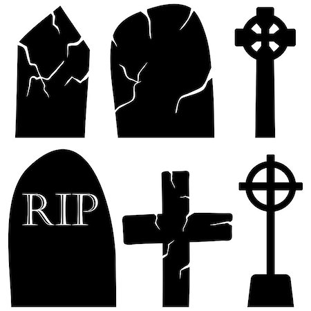 simsearch:400-04651962,k - Halloween Holiday Elements Set. Collection With Cemetery Grave Stones Over White Background for Creating Halloween Designs.  Vector illustration. Photographie de stock - Aubaine LD & Abonnement, Code: 400-08199863