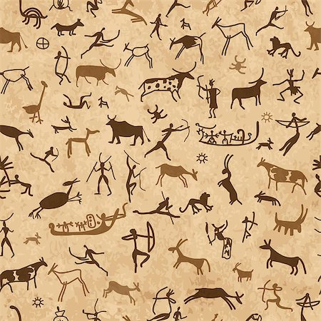 simsearch:700-00182490,k - Rock paintings with ethnic people, seamless pattern, vector illustration Stock Photo - Budget Royalty-Free & Subscription, Code: 400-08199880