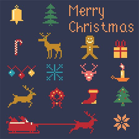 simsearch:400-07105067,k - Christmas pixel style icons set, winter pattern pixels. Stock Photo - Budget Royalty-Free & Subscription, Code: 400-08199933