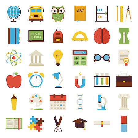 school set - Big Flat Back to School Objects Set. Flat Styled Vector Illustrations. Back to School. Science and Education Set. Collection of Objects isolated over white. Stock Photo - Budget Royalty-Free & Subscription, Code: 400-08190066