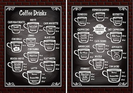 A set of cups with different coffee drinks for restaurant menu Stock Photo - Budget Royalty-Free & Subscription, Code: 400-08190210