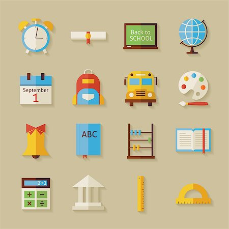 simsearch:400-04675026,k - Back to School Objects Set with Shadow. Flat Style Vector Illustrations. Back to School. Science and Education Set. Collection of Objects over Beige Background Foto de stock - Royalty-Free Super Valor e Assinatura, Número: 400-08190559