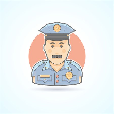 simsearch:400-07954648,k - Police officer icon. Avatar and person illustration. Flat colored outlined style. Stock Photo - Budget Royalty-Free & Subscription, Code: 400-08190578