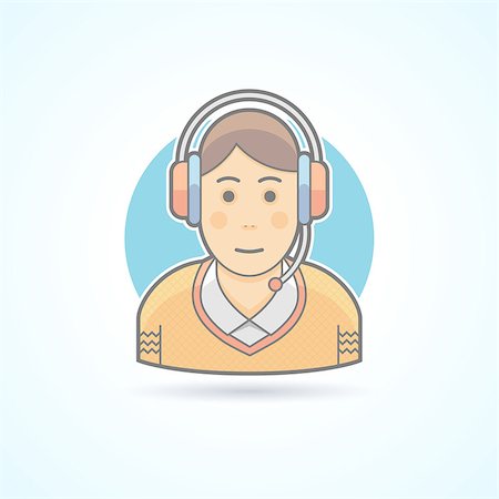 simsearch:400-07954648,k - Call center operator icon. Avatar and person illustration. Flat colored outlined style. Stock Photo - Budget Royalty-Free & Subscription, Code: 400-08190579