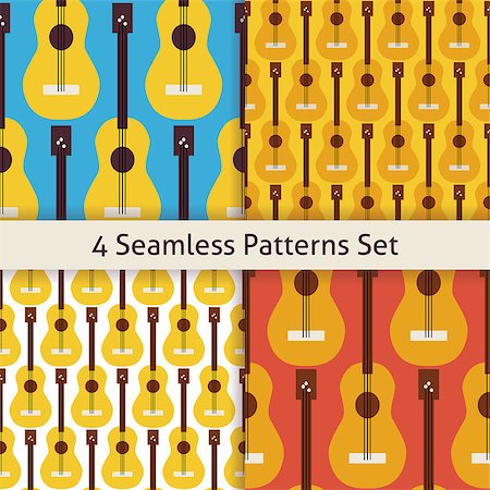 simsearch:400-05352838,k - Four String Music Instrument Guitar Patterns Set. Flat Style Vector Seamless Texture Background. Musical Template. Arts and Entertainment. Rock and Sound. Acoustic guitar. Photographie de stock - Aubaine LD & Abonnement, Code: 400-08190570