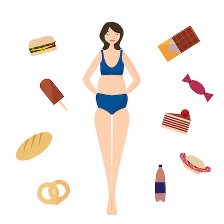 plump girls - Full girl and Bad habits. Flat vector illustration. Photographie de stock - Aubaine LD & Abonnement, Code: 400-08190587