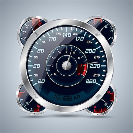 simsearch:400-07299922,k - Cool shiny speedometer with rev counter and other instruments Stockbilder - Microstock & Abonnement, Bildnummer: 400-08190675