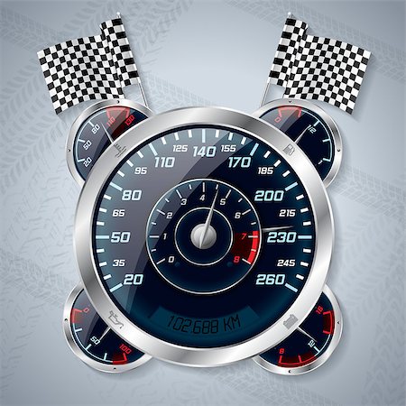 simsearch:400-08340626,k - Cool shiny speedometer with rev counter and race flags Stock Photo - Budget Royalty-Free & Subscription, Code: 400-08190676