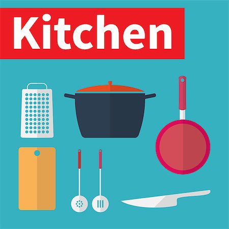 Set of kitchen utensils. Flat design vector illustration Stock Photo - Budget Royalty-Free & Subscription, Code: 400-08190702