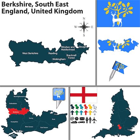 simsearch:400-08190816,k - Vector map of Berkshire, South East England, United Kingdom with regions and flags Photographie de stock - Aubaine LD & Abonnement, Code: 400-08190806