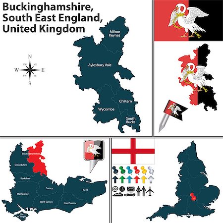 simsearch:400-08198214,k - Vector map of Buckinghamshire, South East England, United Kingdom with regions and flags Stock Photo - Budget Royalty-Free & Subscription, Code: 400-08190807