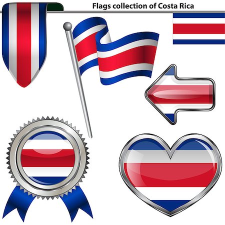san jose - Vector glossy icons of flag of Costa Rica on white Photographie de stock - Aubaine LD & Abonnement, Code: 400-08190814