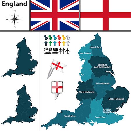 simsearch:400-08198214,k - Vector map of England with regions and flags Stock Photo - Budget Royalty-Free & Subscription, Code: 400-08190810
