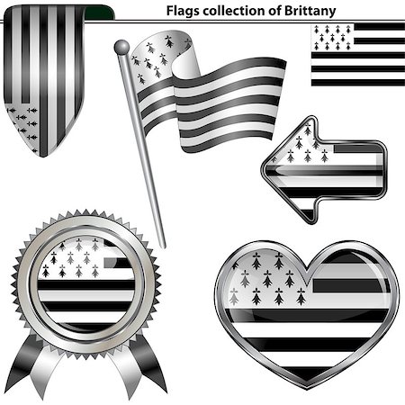 rennes - Vector glossy icons of flag of Brittany on white Fotografie stock - Microstock e Abbonamento, Codice: 400-08190811
