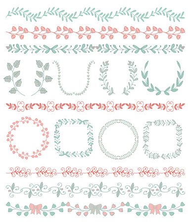 Collection of Colorful Seamless Hand Sketched Artistic Rustic  Decorative Doodle Vintage Borders and Frames, Branches and Brackets. Design Elements. Hand Drawn Vector Illustration. Pattern Brashes Stock Photo - Budget Royalty-Free & Subscription, Code: 400-08191177