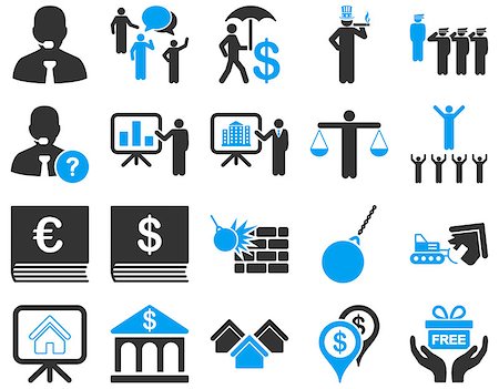 Bank service and people occupation icon set. These flat bicolor symbols use modern corporate light blue and gray colors. Vector images are isolated on a white background. Angles are rounded. Stock Photo - Budget Royalty-Free & Subscription, Code: 400-08191227