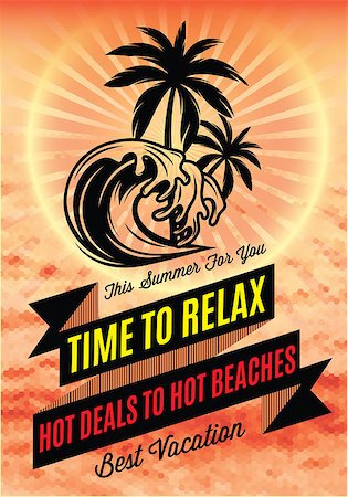 sea postcards vector - retro poster with a palm tree and an inscription for tourism Stock Photo - Budget Royalty-Free & Subscription, Code: 400-08191238