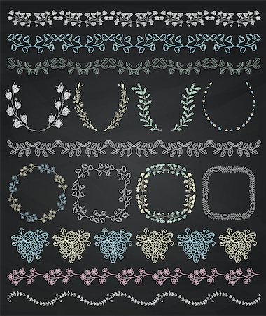 simsearch:400-08755813,k - Set of Seamless Hand Sketched Artistic Rustic Decorative Doodle Vintage Borders and Frames, Branches and Brackets. Design Elements.  Chalk Drawing Vector Illustration. Pattern Brashes, Board Texture. Stock Photo - Budget Royalty-Free & Subscription, Code: 400-08191305