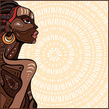 Profile of beautiful African woman. Hand drawn ethnic illustration. Stock Photo - Budget Royalty-Free & Subscription, Code: 400-08191306