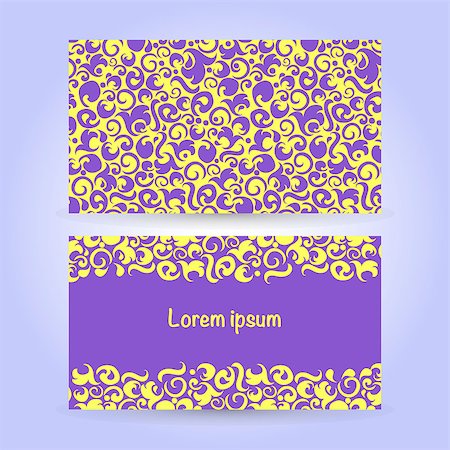 Two cards with abstract ornament in yellow and violet colors. Vector illustration. Foto de stock - Super Valor sin royalties y Suscripción, Código: 400-08191347