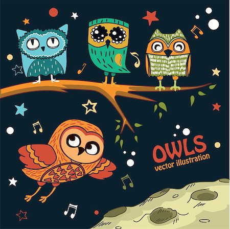 simsearch:400-06852125,k - Collection of owls in the night,vector illustration Foto de stock - Super Valor sin royalties y Suscripción, Código: 400-08191370